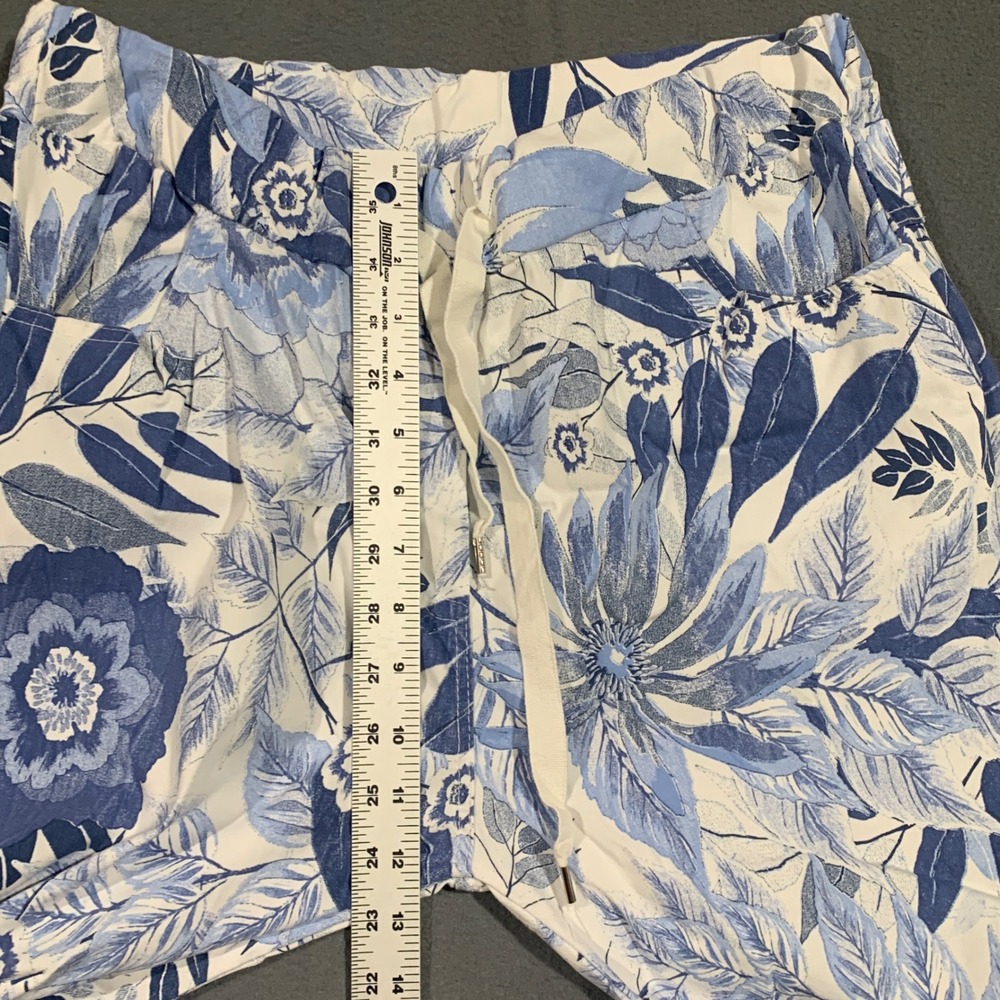 Venti6 Womens Blue White Floral Viscose Jogger Pants Size L Pull On Made in USA - Picture 5 of 7
